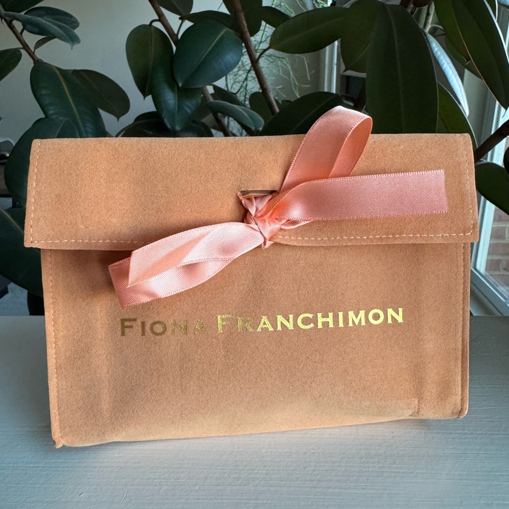 Fiona Franchimon Peach Suede Pouch Ribbon-Tied Carryall 5”x7”x1.25” NWOT